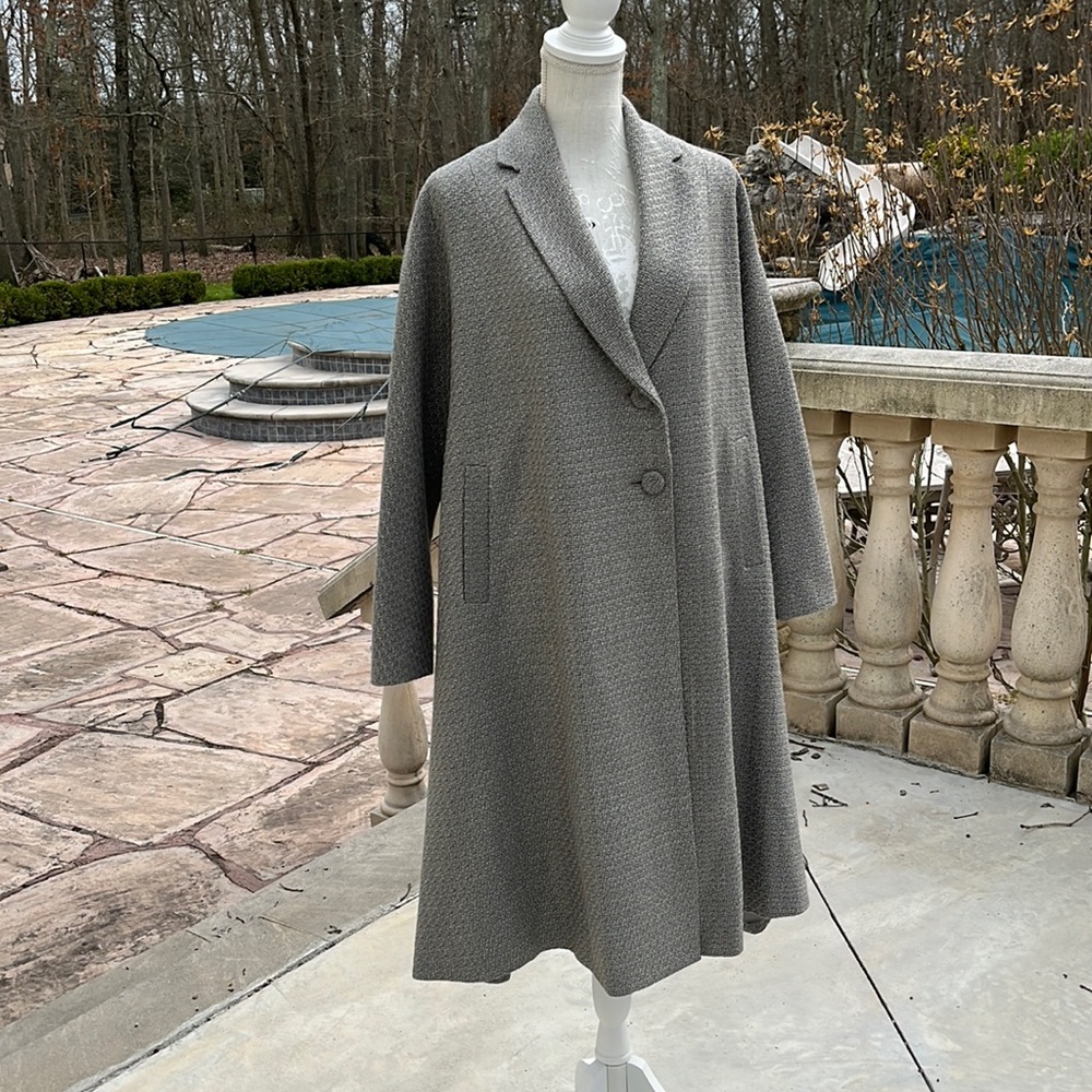 Reformation long grey swing full length dress coat with full lining in satin